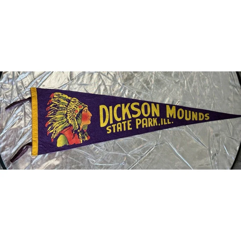 Vintage Dickson Mounds State Park Lewiston Illinois Pennant Flag Native American